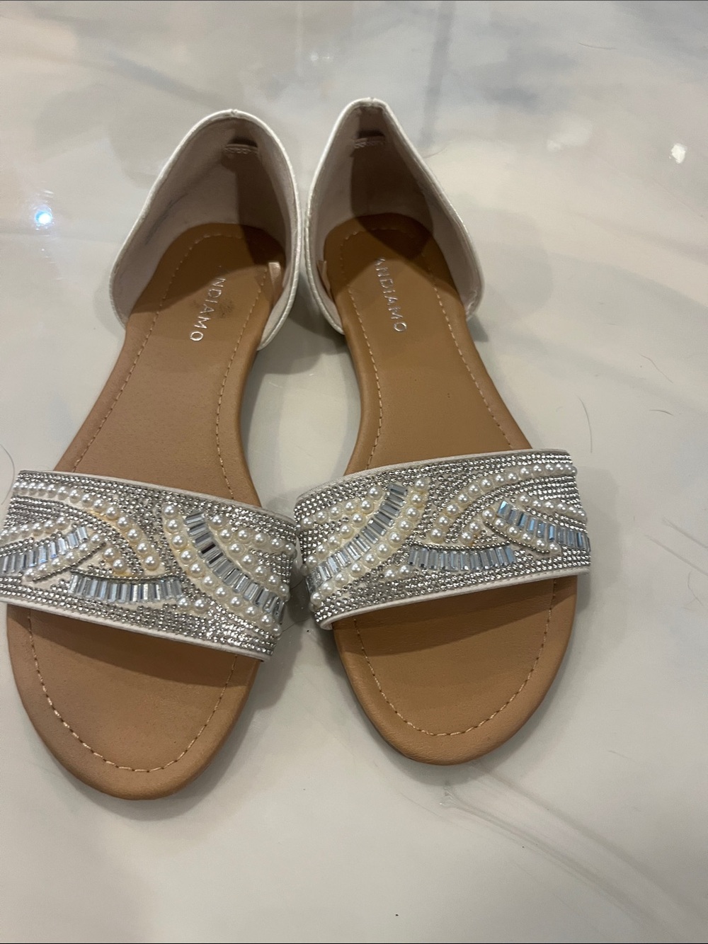 Beaded Silver Open D'Orsay Sandals by Milano